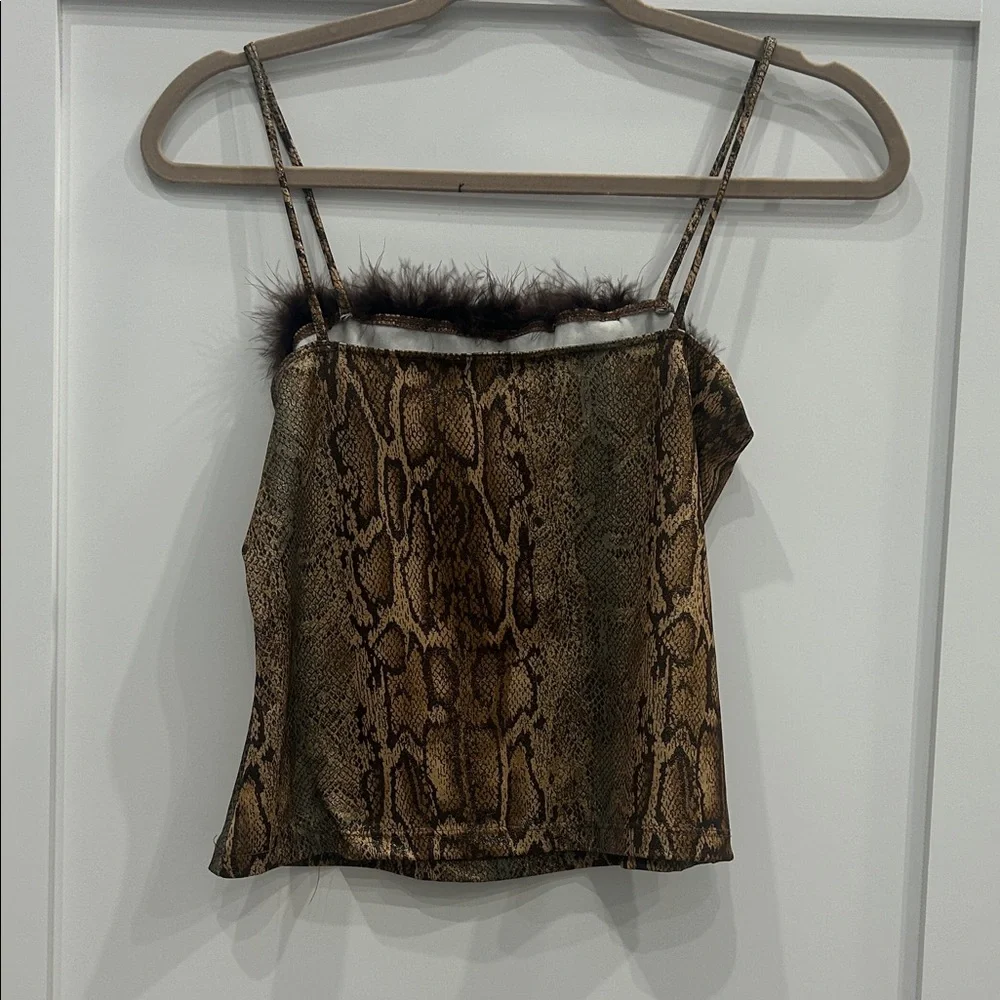 Snake-Print Brown Tank Top with Faux Fur Trim RAVE CITY - Picture 2 of 3